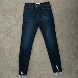 Size 5/26 KanCan Skinny jeans, frayed hem, dark wash, no distressing